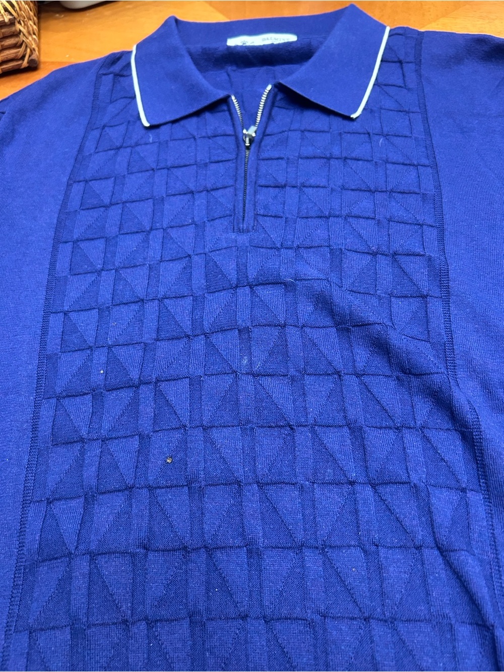 Zip Polo Sweater in Royal Blue with White Trim made in Italy.